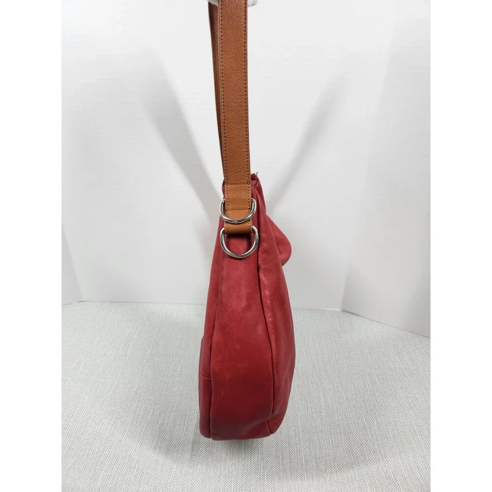 Valentina Red Brown Leather Hobo Shoulder Bag